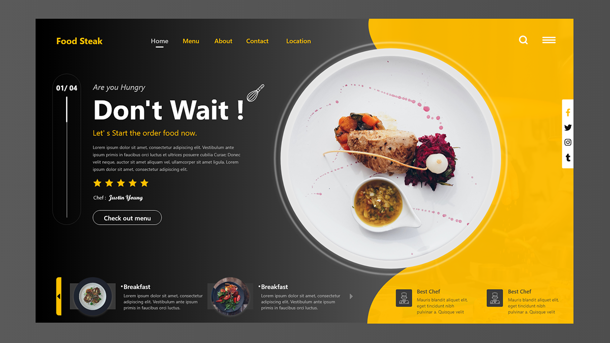 Modern restaurant dining room website concept